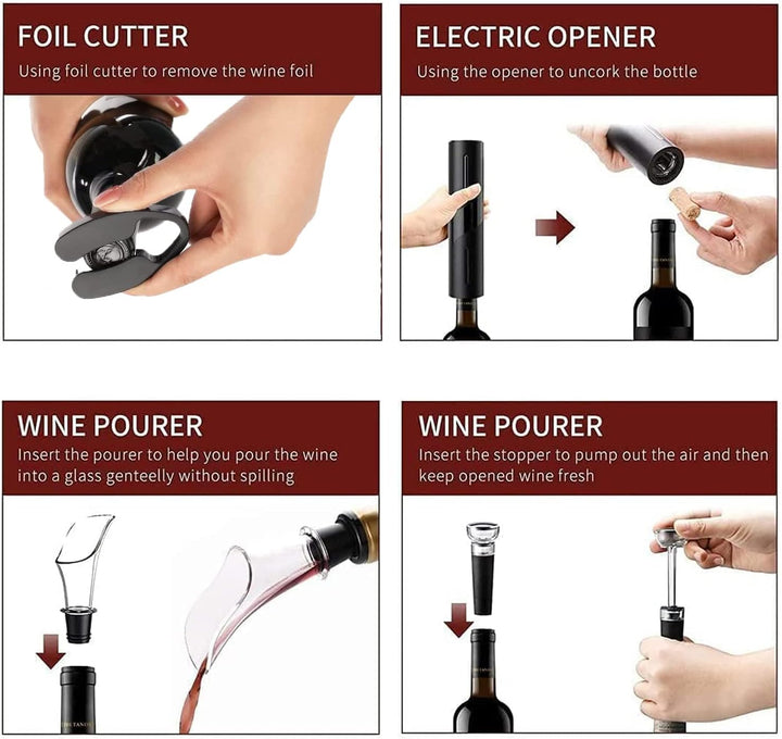 Elektrischer Korkenzieher, 6-in-1 Elektrischer Weinöffner Set, Automatische Flaschenöffner Wein mit