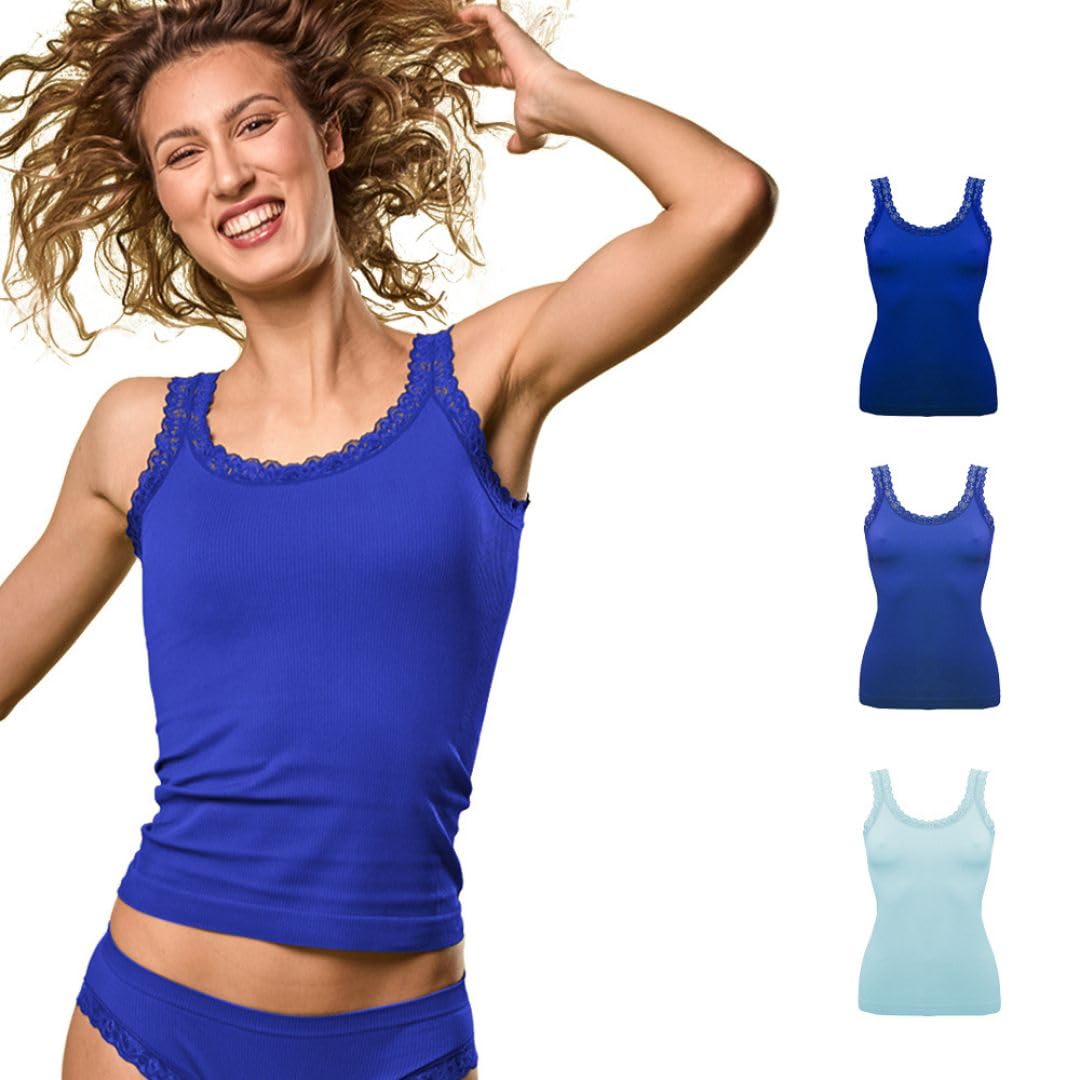 FOCENZA Tanktop mit Spitzenträgern, Nahtlose Technologie, Made in Italy L-XL Light Blue – Bluette –