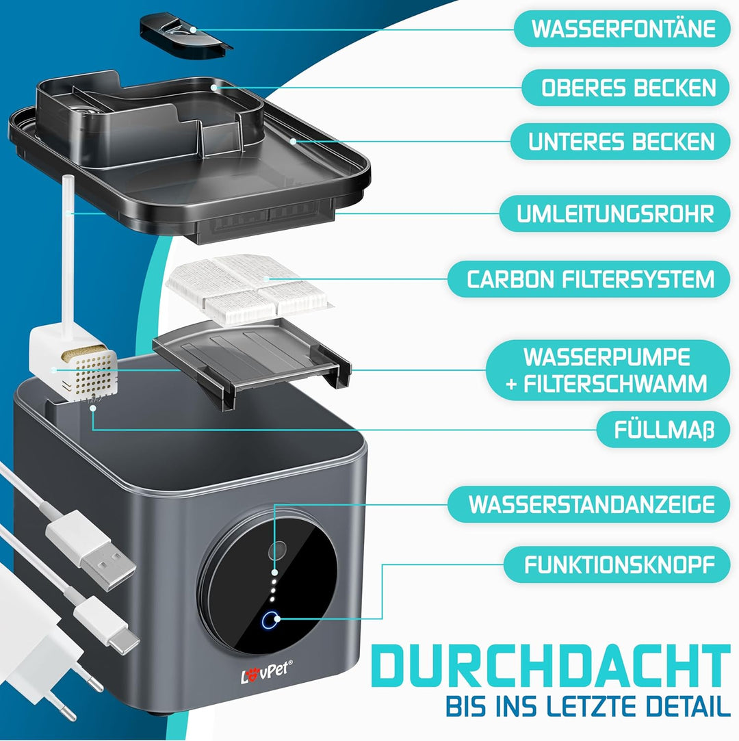 LOVPET® Katzenbrunnen Trinkbrunnen für Katzen 3,5L Wassertank & 3x Filter Automatischer Wasserspende