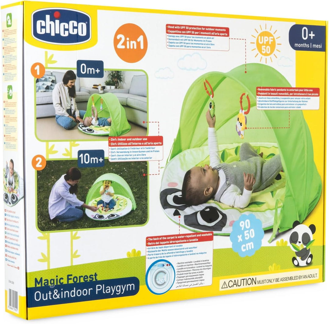 Chicco Spielmatte Magic Forest, Baby Aktivitätendecke mit weicher Panda-Matte, klappbares und abnehm