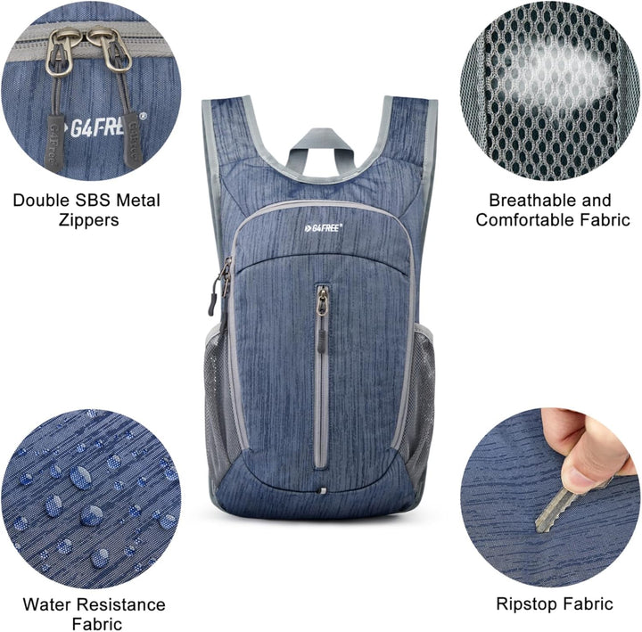 G4Free Wanderrucksack, 10 l, klein, für Reisen, Wandern, Tagesrucksack, leicht, verstaubar Dunkelbla