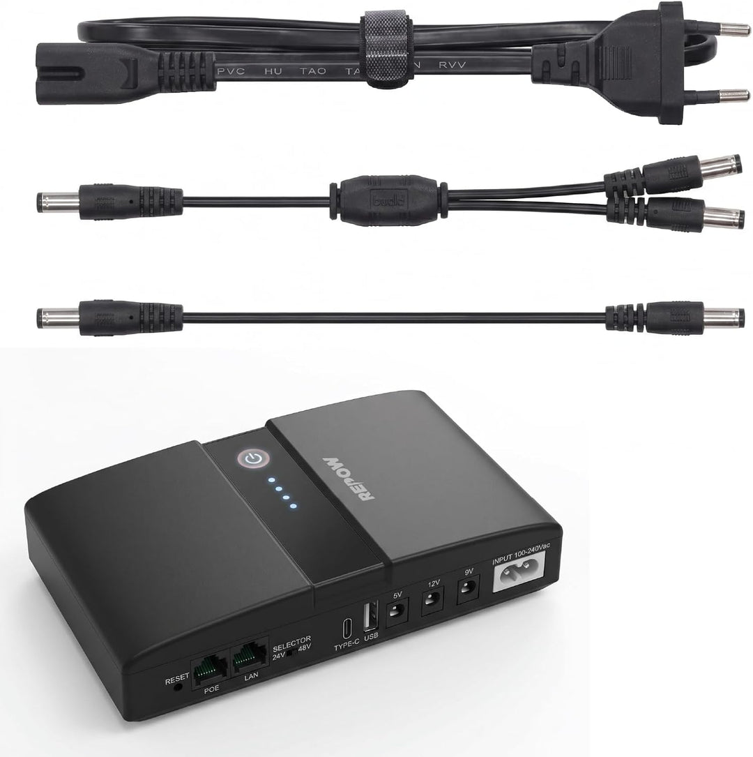 REPOW Mini USV DC 36W, PoE 24V/48V, Akku 20000mAh, Type-C USB, Router