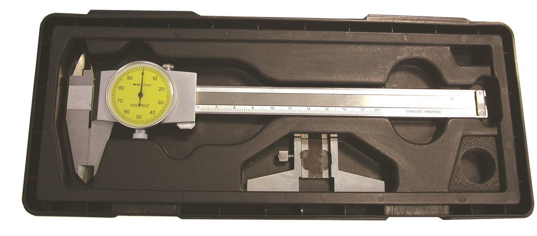 CNC QUALITÄT Uhrenmessschieber 150 mm mit Tiefenanschlag im Satz - Ablesung 0,01 mm