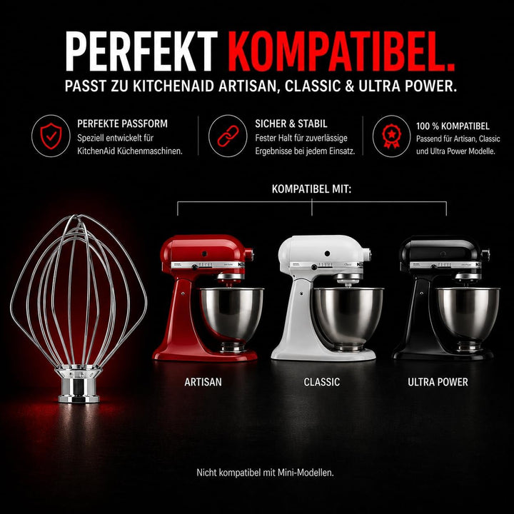 Original Schneebesen K45WW Edelstahl Draht für KitchenAid Artisan, Classic Serie