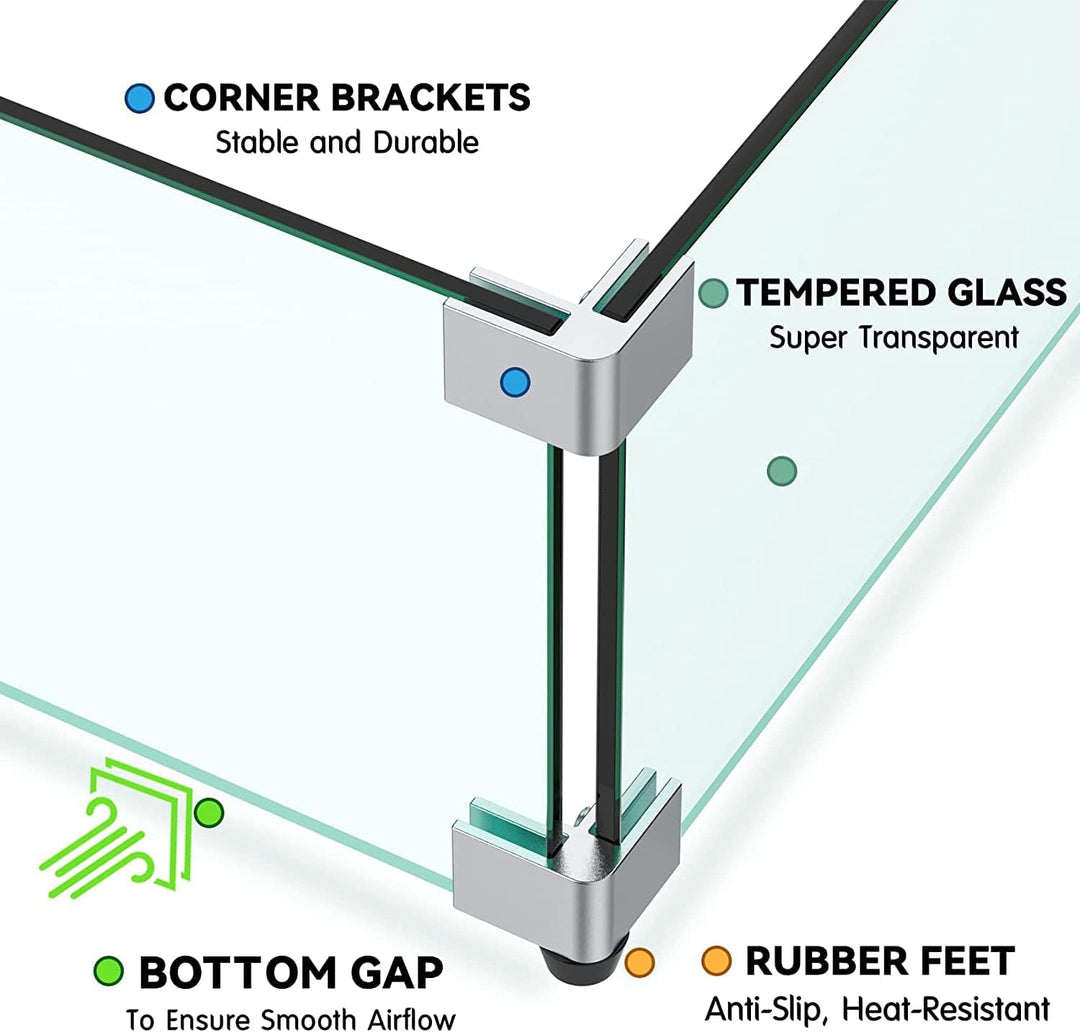 MESIDA 60 x 60 x 15 cm Feuerstelle, Glas-Windschutz, gehärtetes Glas, Feuerstelle, Tischschild, dick