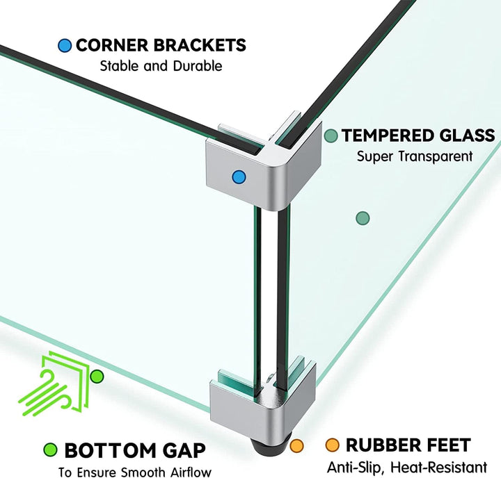MESIDA 60 x 60 x 15 cm Feuerstelle, Glas-Windschutz, gehärtetes Glas, Feuerstelle, Tischschild, dick