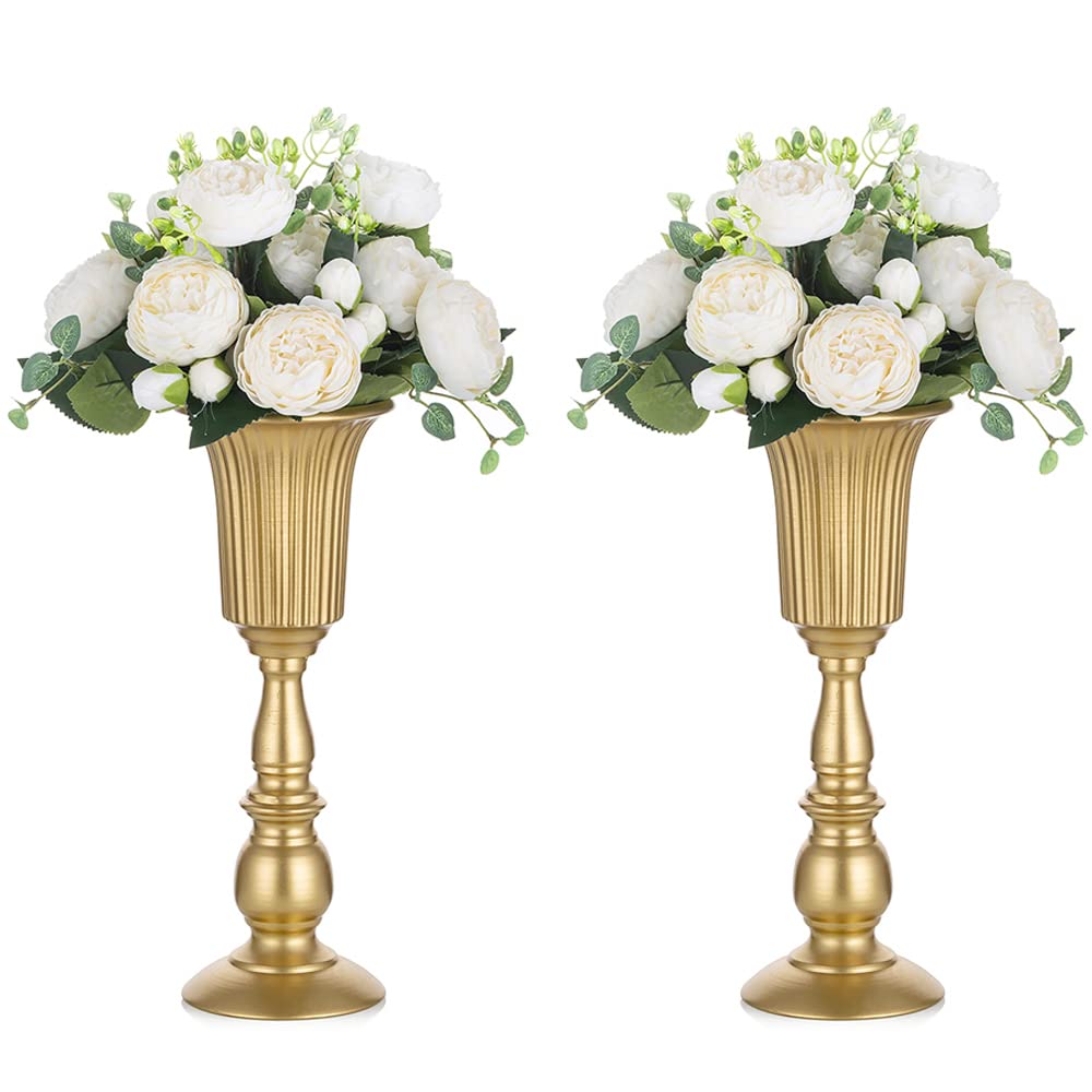 NUPTIO 2 Stück Geblühte Metall Trompetenvase Elegante Vase mit Mittelstücken für Hochzeitsfeiern, 31
