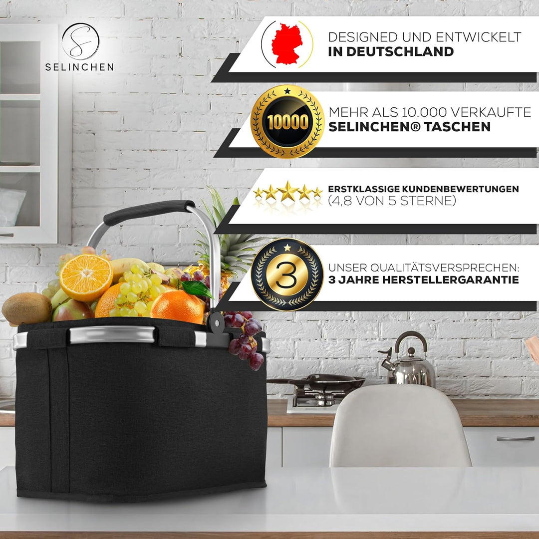 Selinchen® - Premium Einkaufskorb | Hochwertige Einkaufstasche faltbar und mit Aluminium Griff | Ide