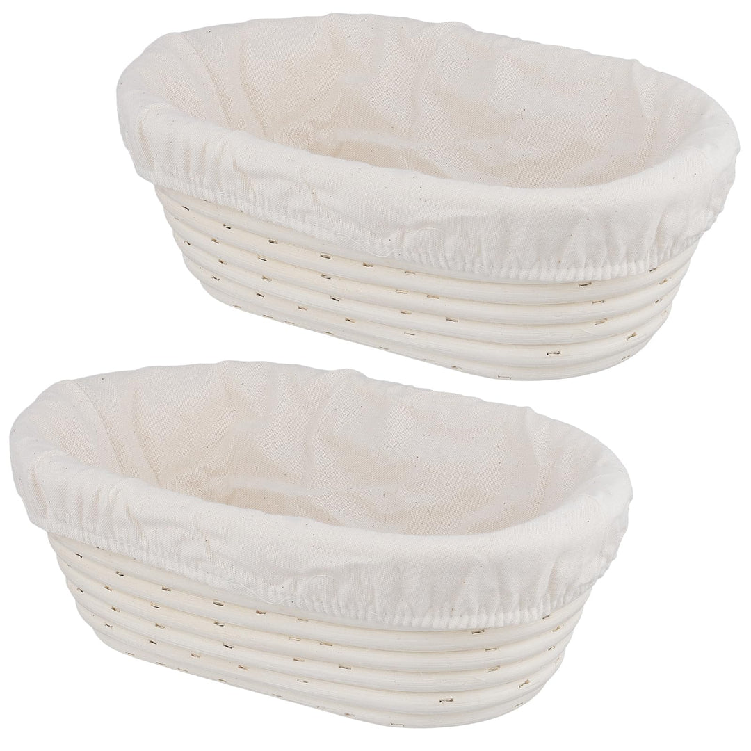 2 Stück 25 x 15 x 8cm Gärkörbchen Oval, Brot Gärkorb mit Leineneinsatz, Naturrattan Oval Brotkörbche