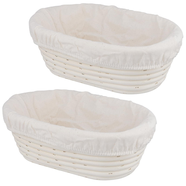 2 Stück 25 x 15 x 8cm Gärkörbchen Oval, Brot Gärkorb mit Leineneinsatz, Naturrattan Oval Brotkörbche