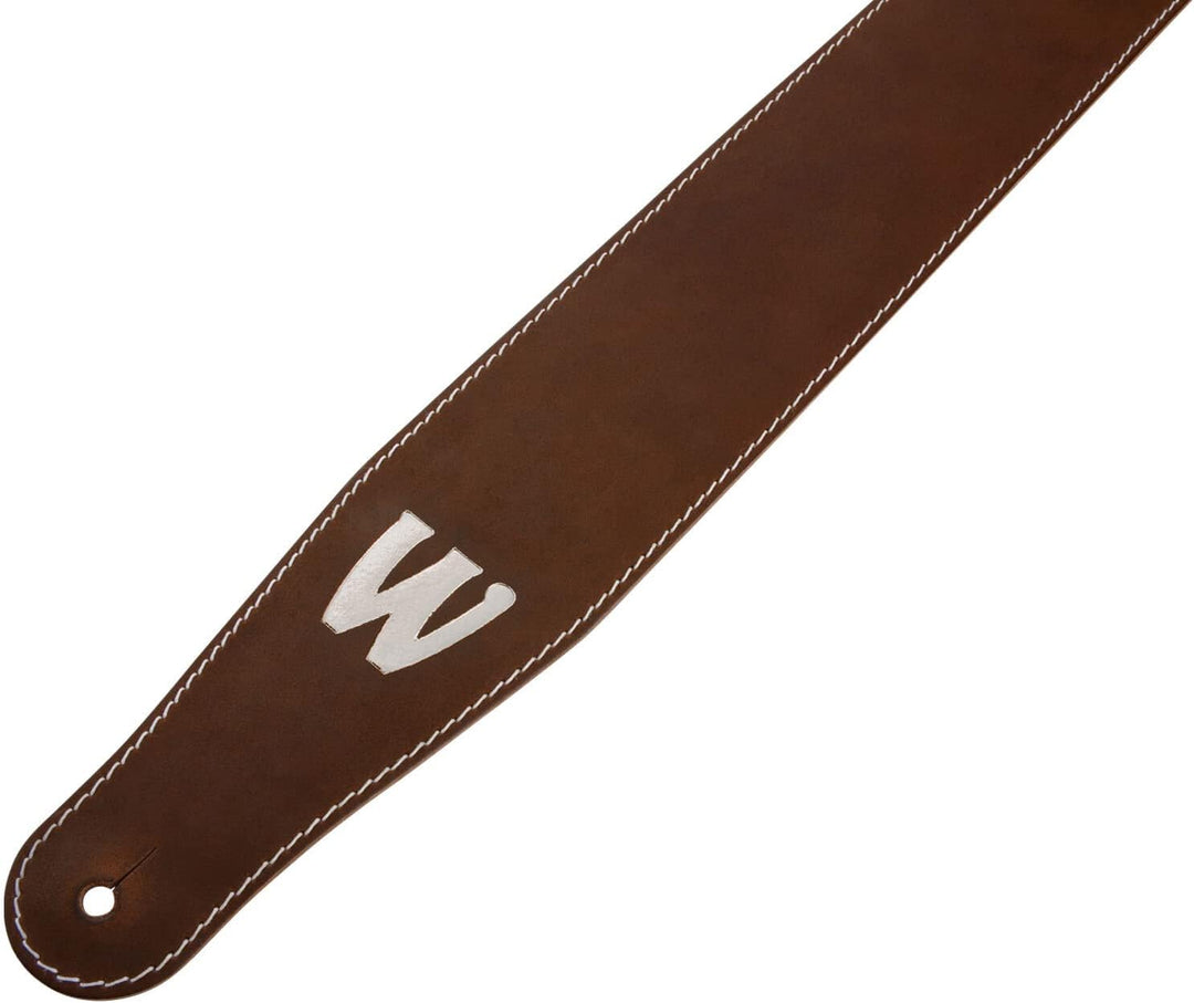 Warwick Teambuilt Genuine Leather Bass Strap - Brown, Silver Embossing