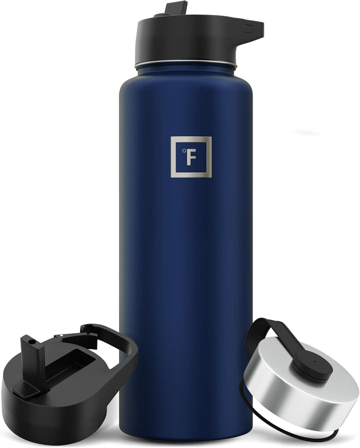IRON °FLASK Sportwasserflasche, 3 Deckel (Stroh Deckel), Vakuumisolierte Edelstahl, Warm[Twilight-Bl