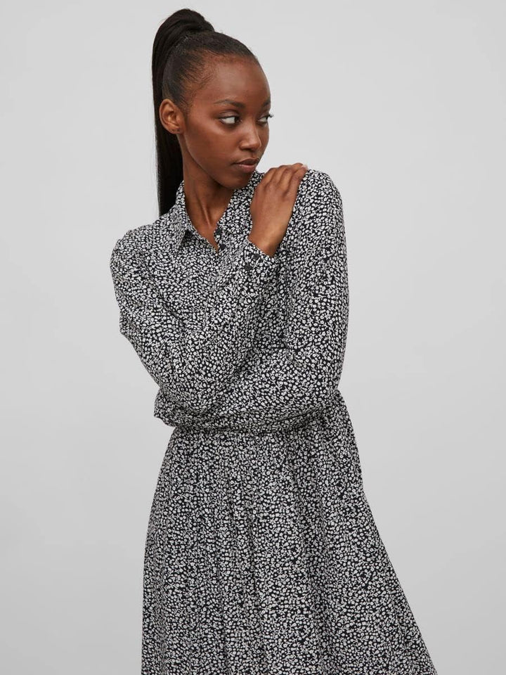 Vila Damen Vifini L/S Shirt Su-Noos Dress 36 Black/Aop:lilia, 36 Black/Aop:lilia