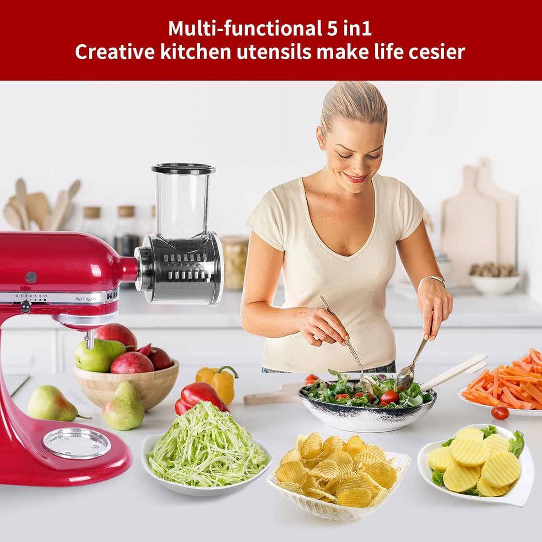 Gdrtwwh Slicer Shredder Aufsatz für KitchenAid Standmixer, 5 in 1 Käsereibe, Edelstahlklingen, BPA-f