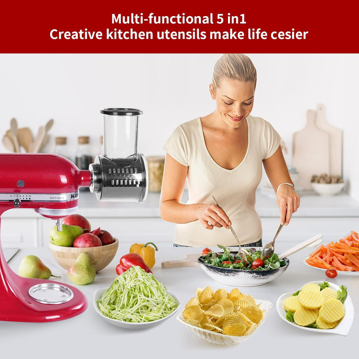Gdrtwwh Slicer Shredder Aufsatz für KitchenAid Standmixer, 5 in 1 Käsereibe, Edelstahlklingen, BPA-f