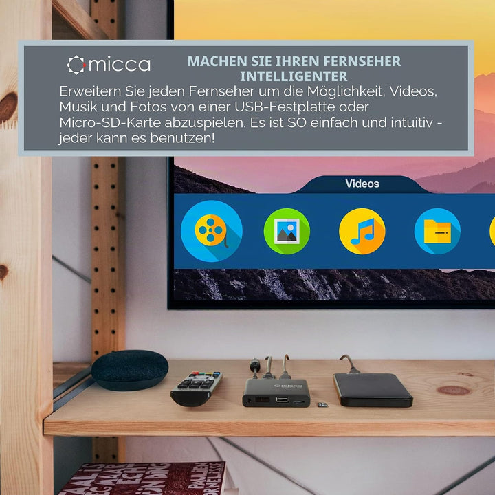 Micca Speck G3 2K Quad-HD Digitaler Media-Player für USB-Laufwerke und MicroSD-Karten, Digital Signa