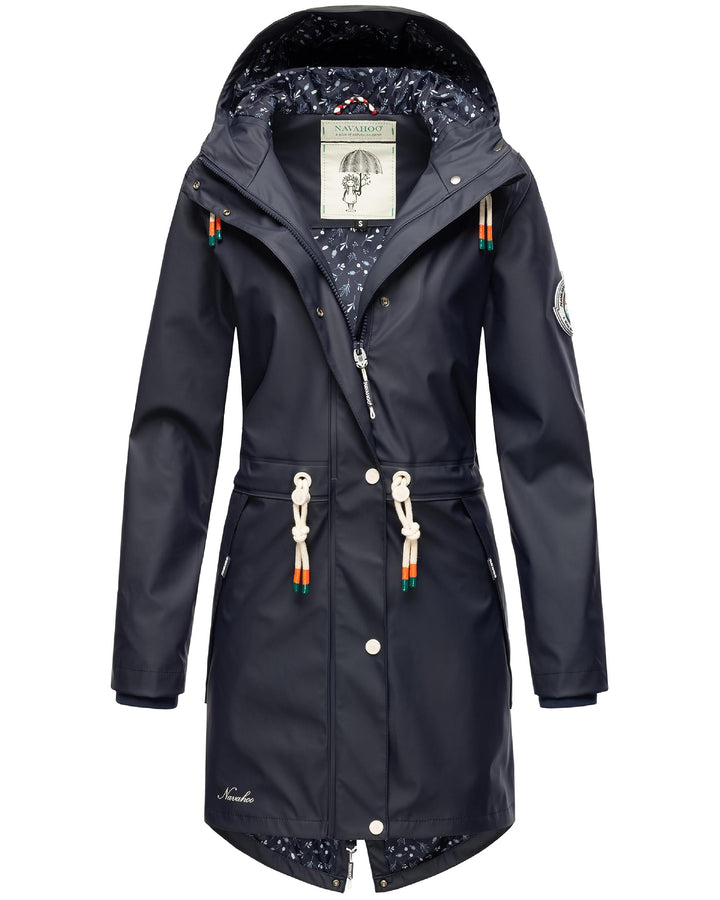 Navahoo Damen Übergangsjacke Regenmantel wasserdicht lang mit Kapuze Tropical Stormoo XS-3XL XS Navy