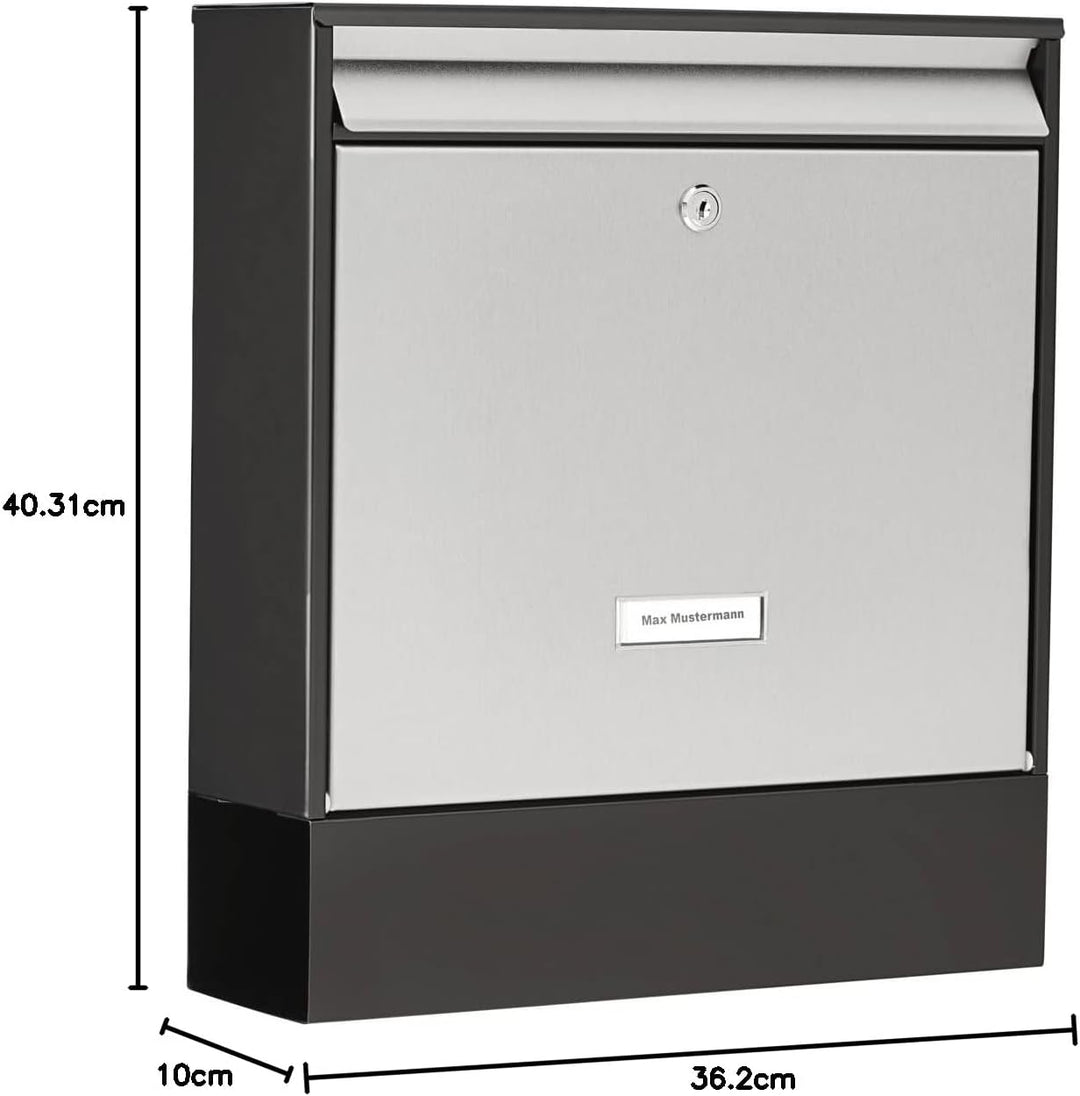 Burg-WÄCHTER Briefkasten mit Zeitungsfach und Namensschild, Verzinkter Stahl & Edelstahl, Einwurf-Fo