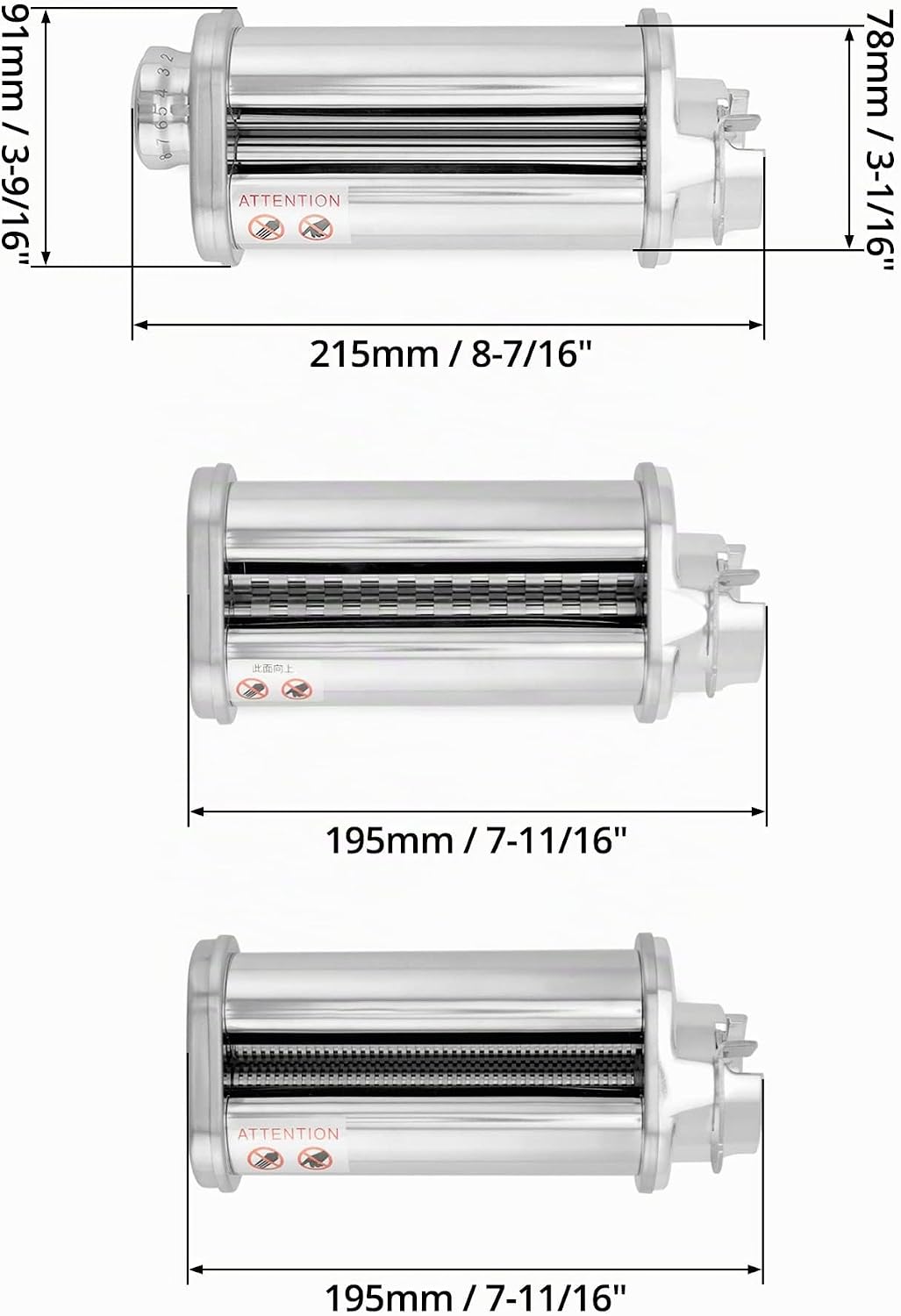 QWORK® 3er Set Nudelblattroller Spaghettischneider Fettuccineschneider, Nudelaufsatz aus SUS304 Edel