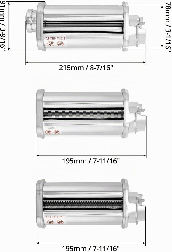 QWORK® 3er Set Nudelblattroller Spaghettischneider Fettuccineschneider, Nudelaufsatz aus SUS304 Edel