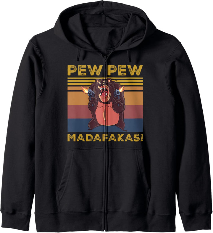 Pew Pew Madafakas Funny Bear Lover Gift Vintage Retro Kapuzenjacke