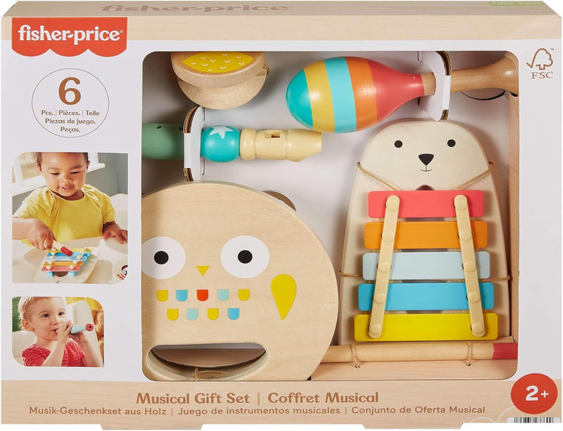 Fisher-Price Musik-Geschenkset für Kleinkinder mit Tierspielzeug-Instrumenten, 6 Holzteile für Kinde