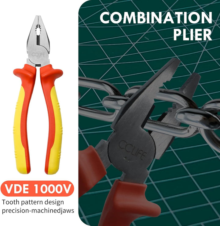 CCLIFE VDE Zangenset 1000V 3-tlg. Universal Kombizange 170mm + Flachrundzange 170mm + Seitenschneide