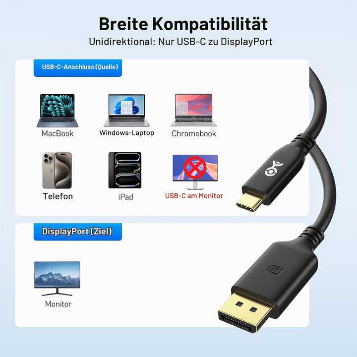 Cable Matters [VESA-zertifiziert] 40 Gbps USB C DisplayPort 2.1 Kabel 1 m, unterstützt DP40, 8K@120H