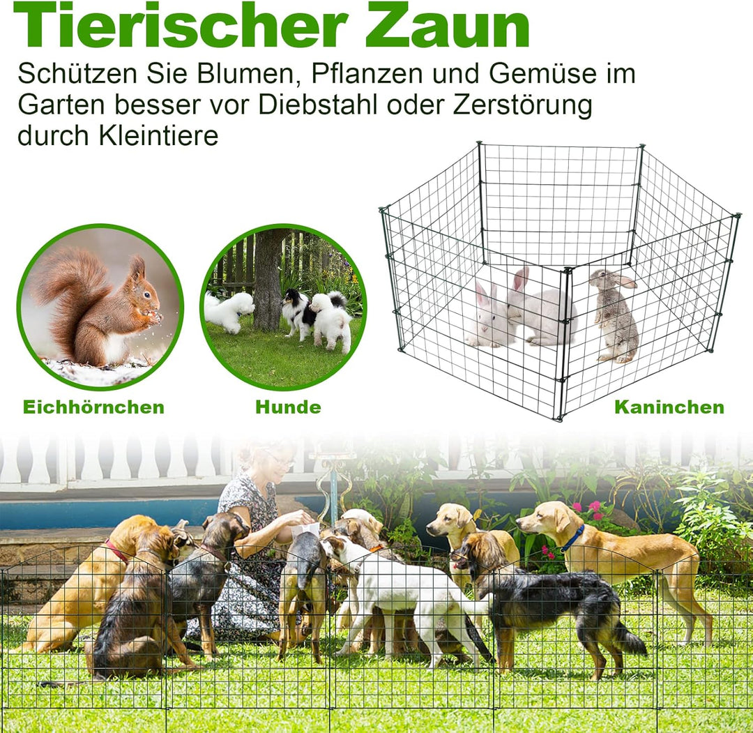 Herrselsam Teichzaun, 10tlg Set Gartenzaun Metall mit 22 Zaunelemente-10 Zaunelemente und 12 Befesti