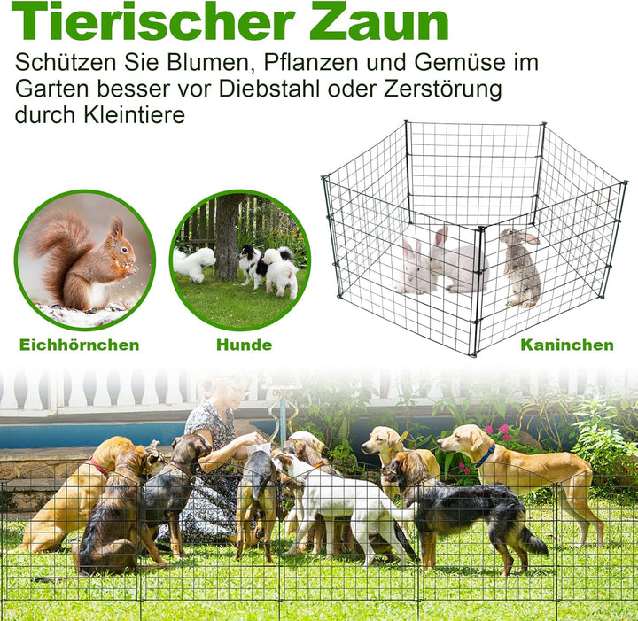 Herrselsam Teichzaun, 10tlg Set Gartenzaun Metall mit 22 Zaunelemente-10 Zaunelemente und 12 Befesti