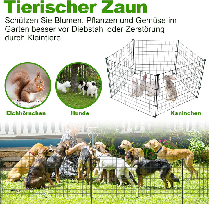 Herrselsam Teichzaun, 10tlg Set Gartenzaun Metall mit 22 Zaunelemente-10 Zaunelemente und 12 Befesti
