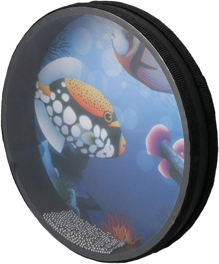 BQLZR 25,4 cm Ozeantrommel Hand Percussion Instrument Wave Bead Sea Sound Drum mit Fischmuster für