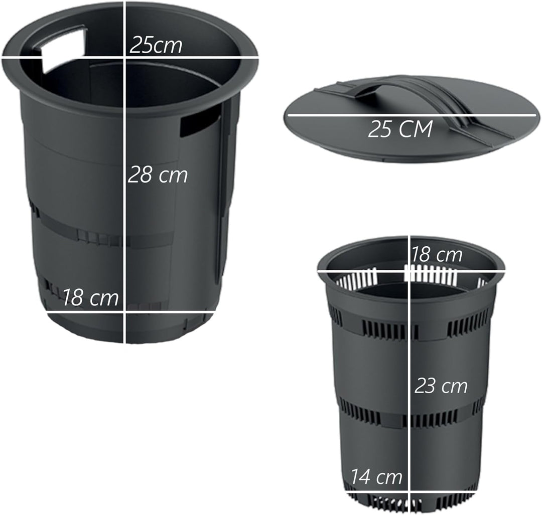 Set 3X Komposter Unterirdischer Garten 11 L Anthrazit Kunststoff H 53 cm modularer Komposteimer Bio