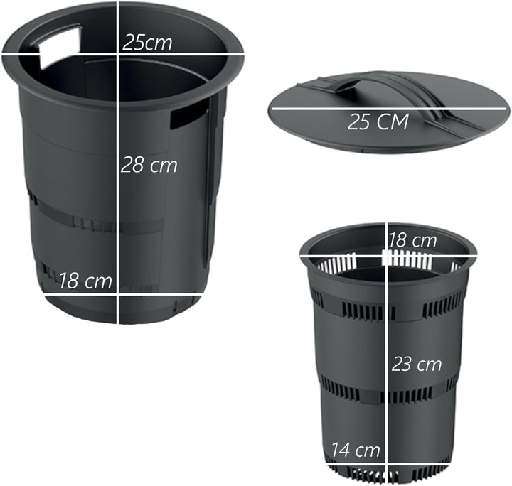 Set 3X Komposter Unterirdischer Garten 11 L Anthrazit Kunststoff H 53 cm modularer Komposteimer Bio