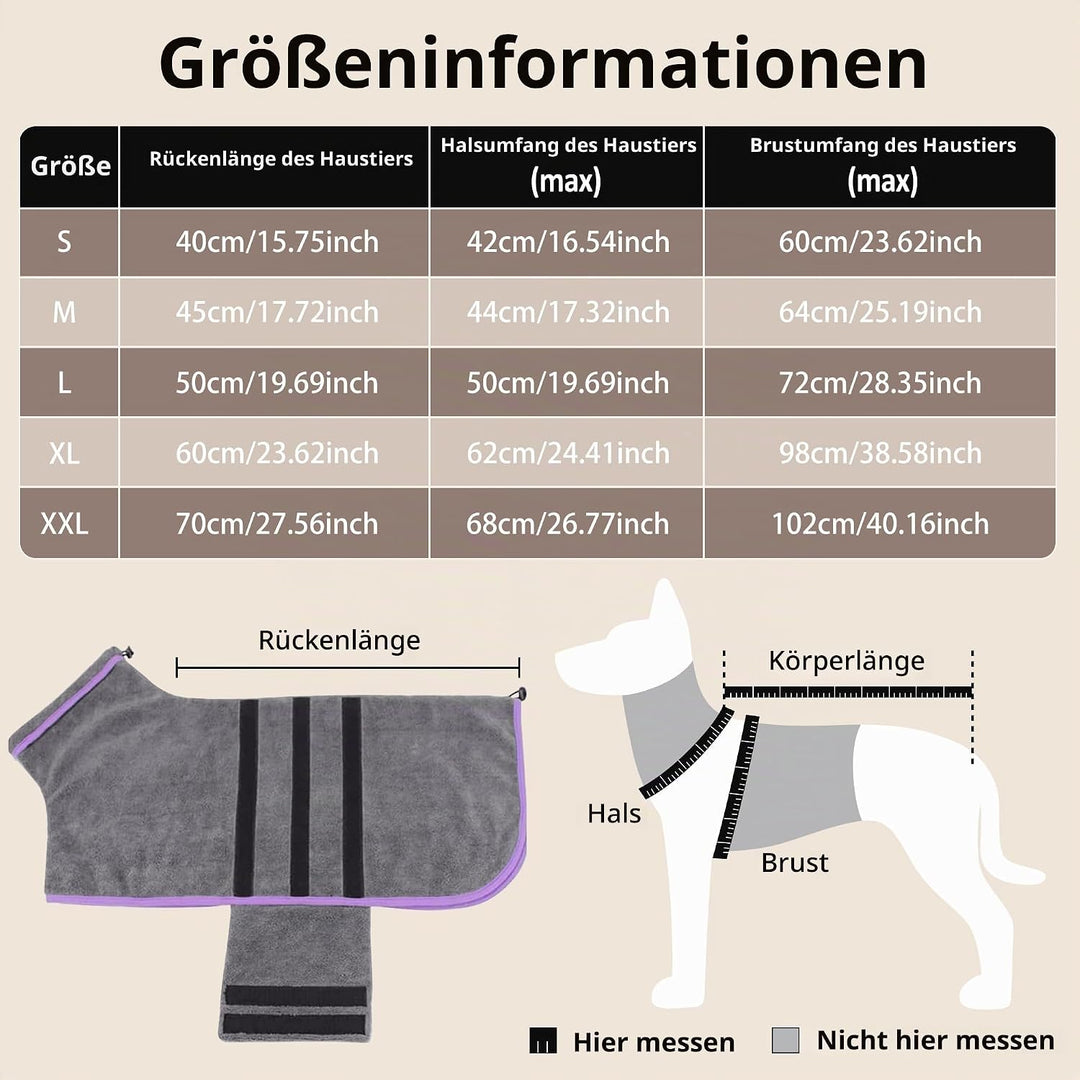 Bademantel für Hunde, Microtuch aus Mikrofaser für Mittelgrosse und grössere Tiere - Grau, Schnelles