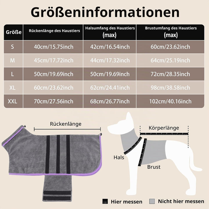 Bademantel für Hunde, Microtuch aus Mikrofaser für Mittelgrosse und grössere Tiere - Grau, Schnelles