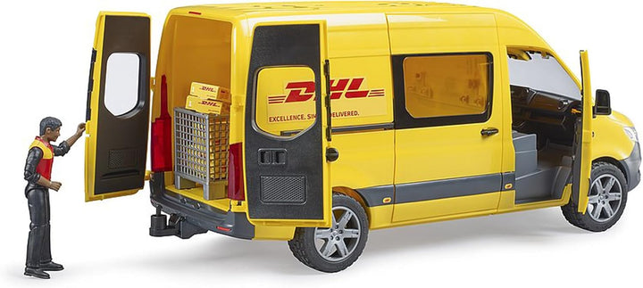 bruder 02671 - MB Sprinter DHL mit Fahrer inkl. Gitterbox mit Versandpaketen - 1:16 Versand & Logist