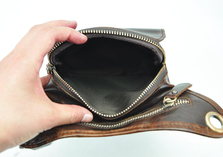 Le'aokuu Herren Echtes Leder Rucksäcke Beinbeutel Beintasche Hüfttasche Hip Bum Weist Pack Outdoor M