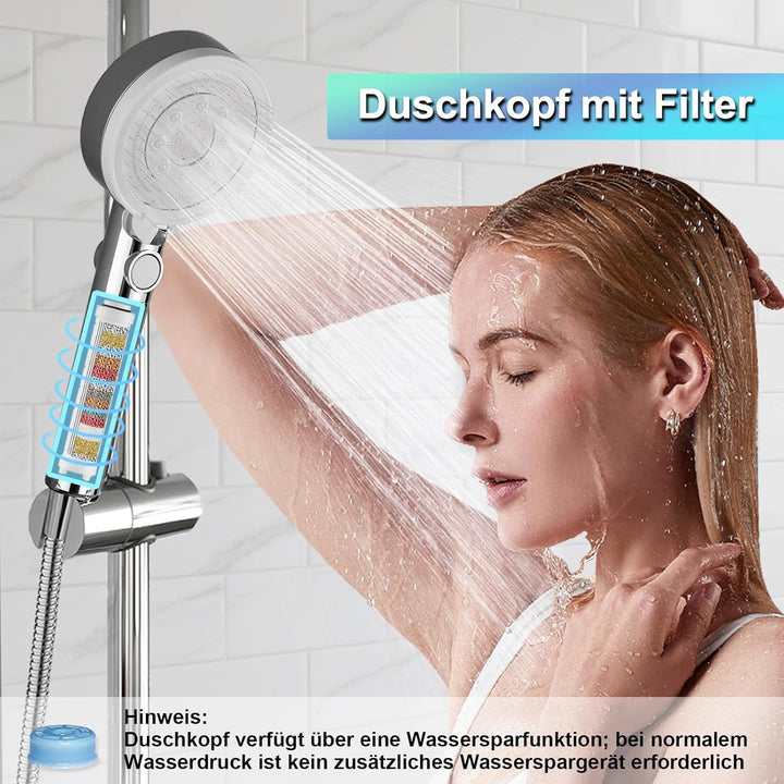 Duschkopf mit 4 PP Filter, Handbrause Wassersparend, Duschkopf Duschbrause mit 5 Strahlarten Hochdru
