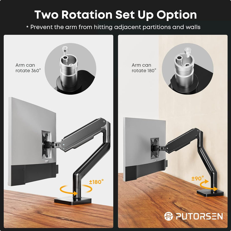 PUTORSEN Monitor Halterung 1 Monitor für 17-45 Zoll Flach Curved Bildschirm, Höhenverstellbar bildsc