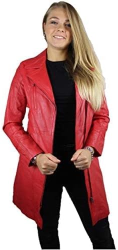 URBAN 5884 Damen Janice Frauen Lederjacke | Elegante Jacke aus weichem Lammfell, Langes Modell S Rot