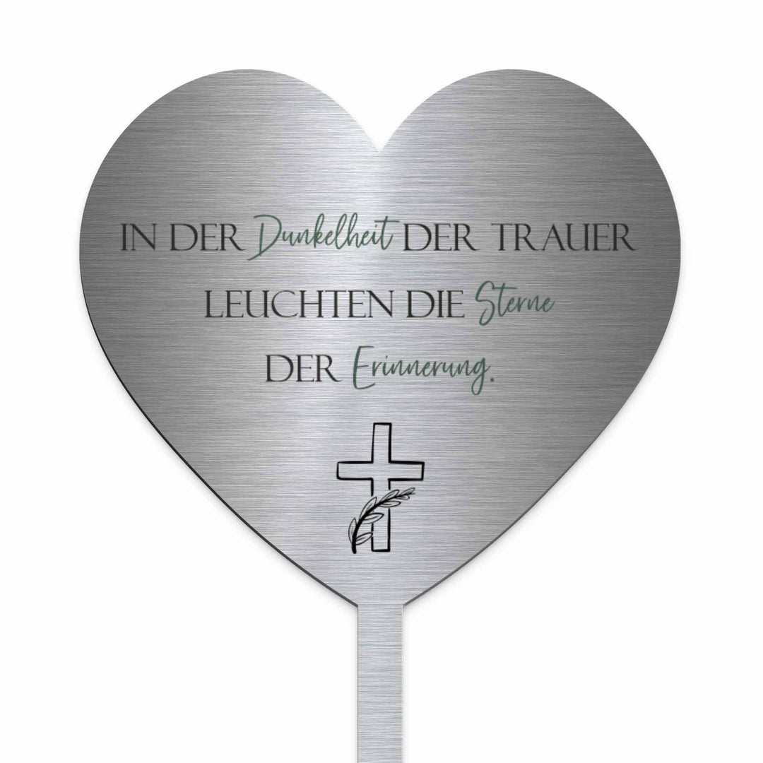 Edelstahl Grabstecker - Blumenstecker Herz Form | Personalisierte Grabdekoration Grabschmuck wetterf
