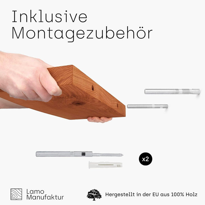LAMO Manufaktur Wandregal Holz Gerade | Regal Farbe: Dunkel | Invisible: Schweberegal | 60 cm Invisi