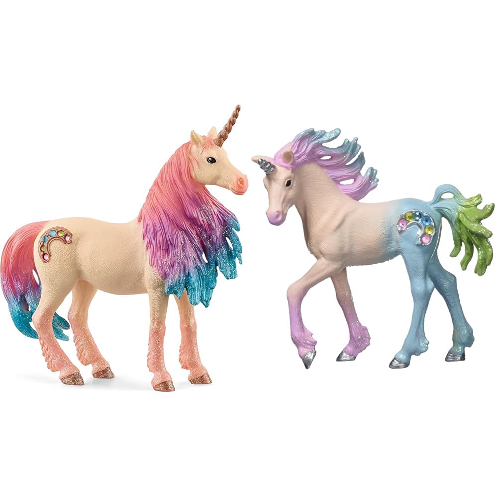 SCHLEICH 70723 Spielfigur -Marshmallow Einhorn Stute bayala, Mehrfarbig & 70724 Spielfigur -Bonbon E