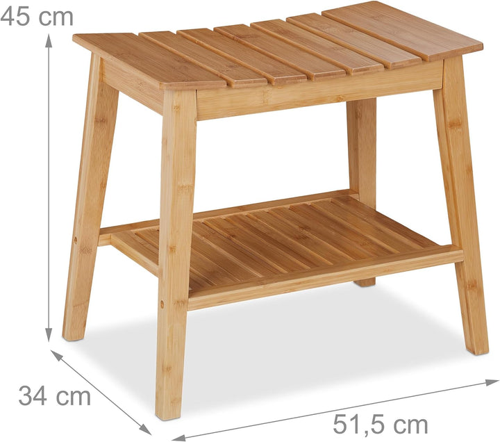 Relaxdays Badhocker mit extra Ablagefläche, Sitzhocker aus Bambus, HxBxT: 45 x 51,5 x 34 cm, Staurau
