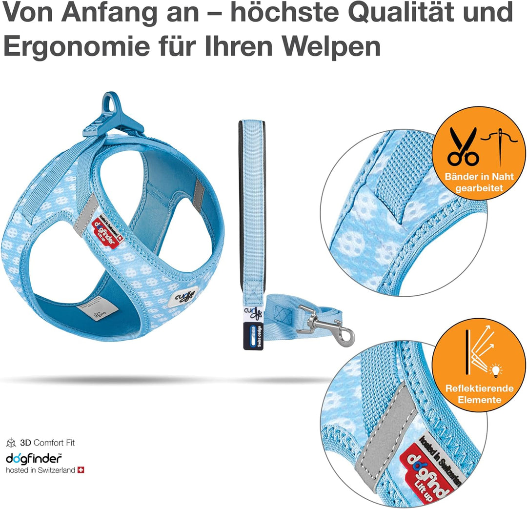 Vest Harness Air-Mesh Skyblue-Circles 2XS &amp; Leash M 2XS Skyblue-Circles, 2XS Skyblue-Circles