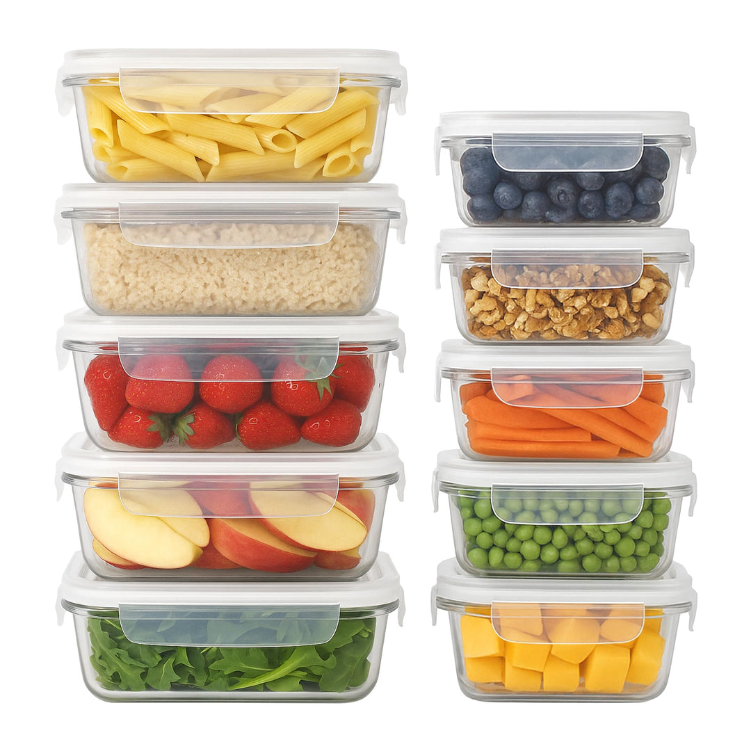 Harbour Housewares Vorratsbehälter aus Glas für Lebensmittel Set mit Deckels - 2 Grössen - Klar/Weis