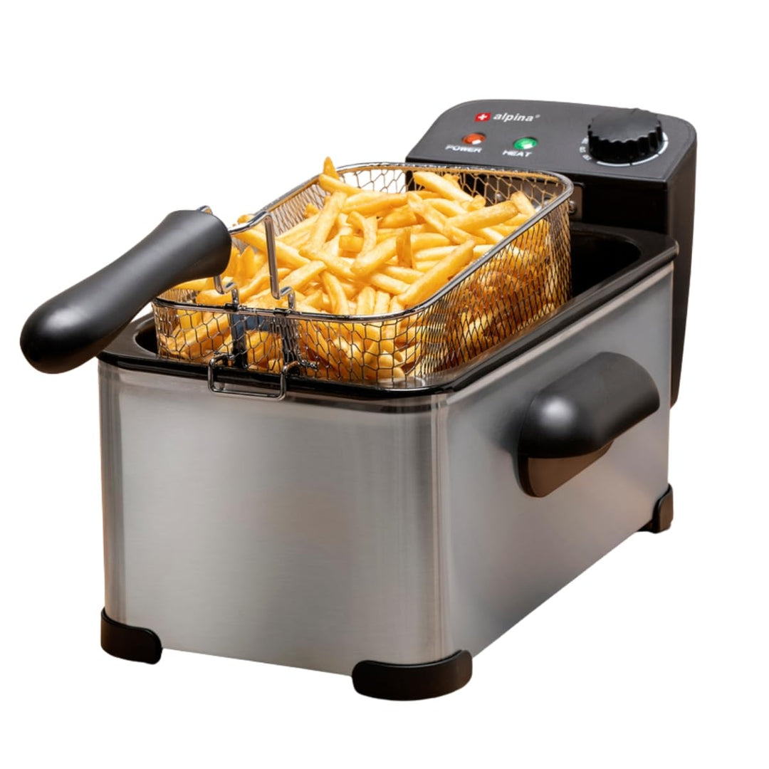 alpina Friteuse mit Fett 3L - Fritteuse mit Öl und Einstellbarem Thermostat - Fritöse mit abnehmbare