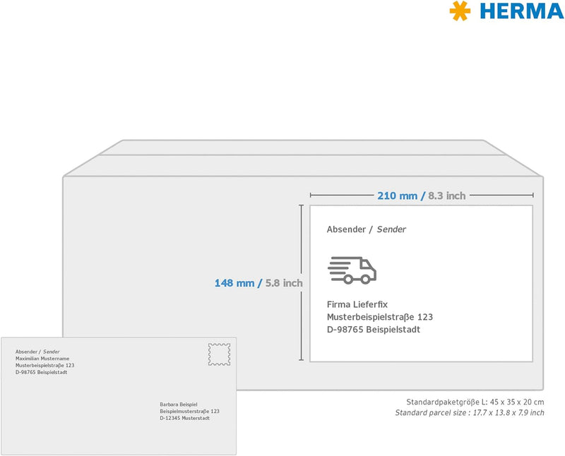 HERMA 4628 Versandetiketten, 200 Blatt, 210 x 148 mm, 2 Stück pro A4 Bogen, 400 Aufkleber, selbstkle