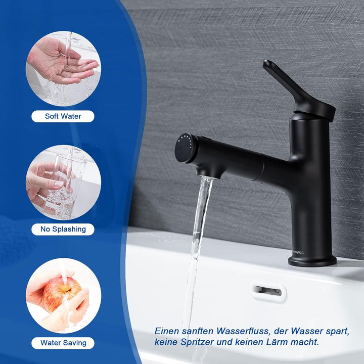 Waschtischarmatur mit Ausziehbar Brause Wasserhahn Bad,Einhebelmischer Badarmatur Waschbeckenarmatur